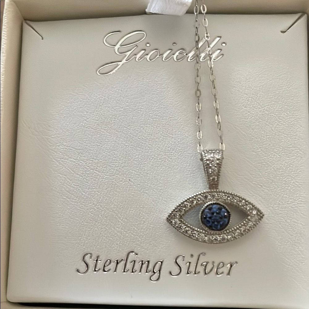 Sterling Silver Blue Eye Pendant Necklace